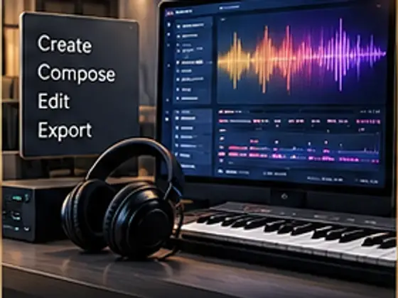 MW Digital AI Music Studio — zenei produkciós interfész hullámformával és billentyűzettel