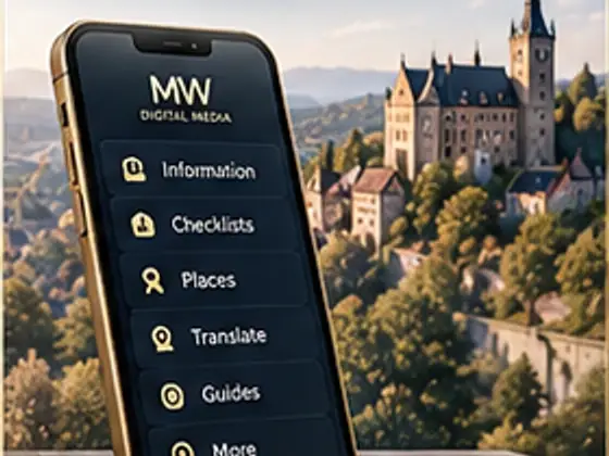 MW Digital Pocket — mobilní aplikace na pozadí durynské krajiny